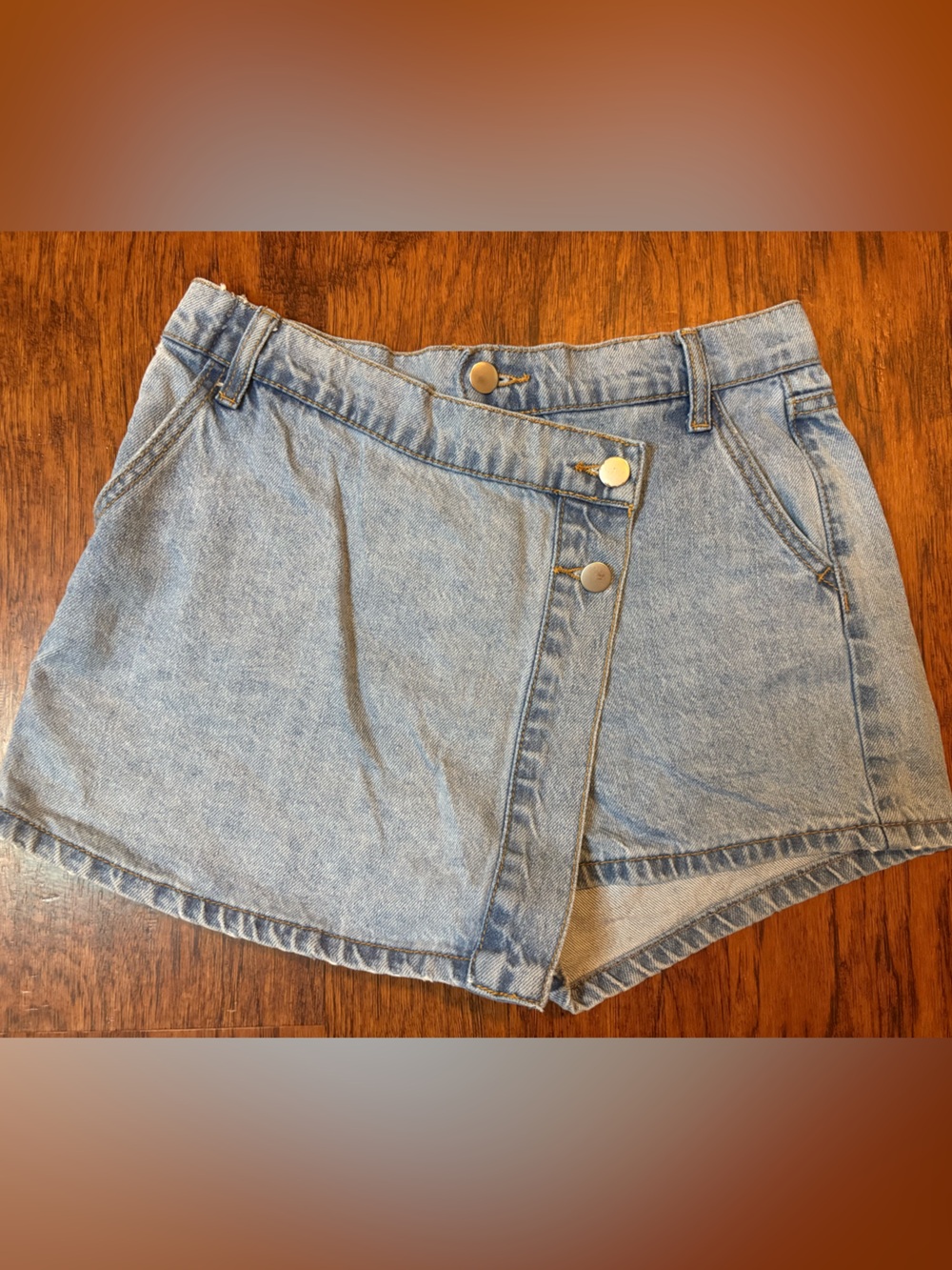 Altar'd State Light Blue Denim Wrap-Front Shorts